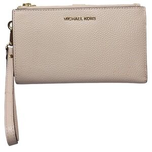 Michael Kors Double Zip Wristlet Pale Pink Pebble Leather‎ Wallet